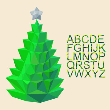 vector christmas fir  with font by triangles, polygon