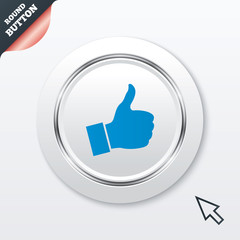 Like sign icon. Hand finger up symbol.