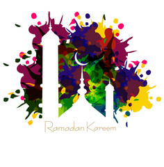 Ramadan kareem card with nice grungy colorful mosque and white B