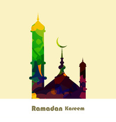 Ramadan kareem card grungy colorful mosque background illustrati