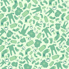 Green vector baby born seamless pattern