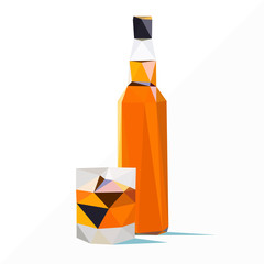 whiskey bottle and glass by triangles, polygon