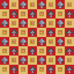 Seamless background of  poker card suits on squares.