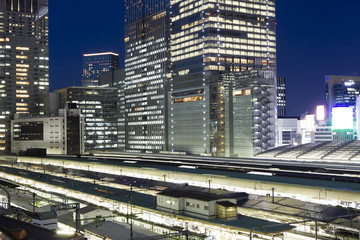 Station and office building, Night, Tokyo