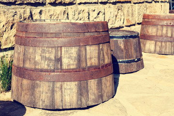 vintage wooden barrels