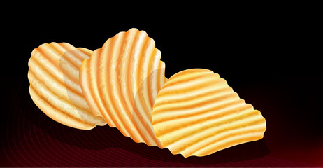 wavy potatos chips on black background