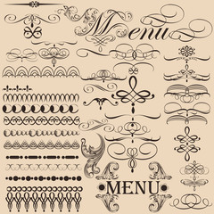 Collection of vector decorative calligraphic elements in vintage
