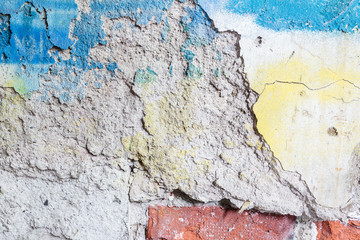 Closeup of a damaged graffiti wall