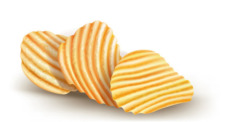 wavy potatos chips on white background