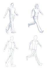 Fototapeta na wymiar people walking artistic sketch with shading vector