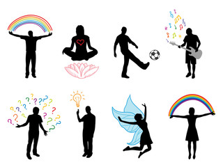 people silhouette in different actions, vector