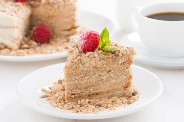 piece of cake with custard and raspberry
