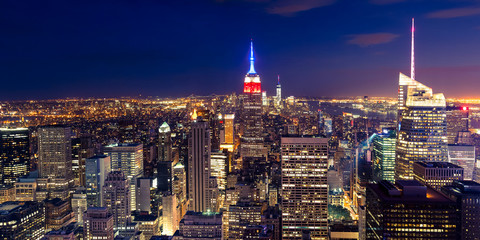 Aerial night view of Manhattan skyline - New York - USA
