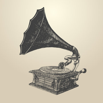 Phonograph - vintage engraved illustration, retro style
