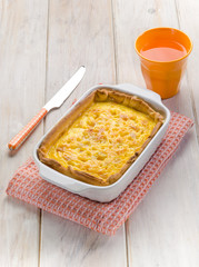 cake with bacon and eggs