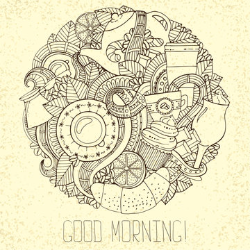 Coffee  Doodles Hand-Drawn Vector Illustration.