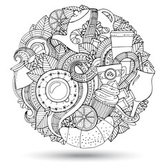 Fototapeta premium Coffee Doodles Hand-Drawn Vector Illustration.