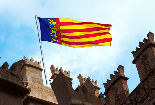 Valencia flag at top of Lonja de la Seda. Valencia