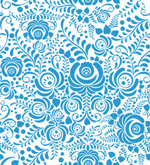 White and blue seamless pattern in Russian style gzhel