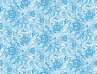 Blue floral textile vector seamless pattern in gzhel style