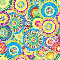 Seamless floral pattern with doodles and cucumbers