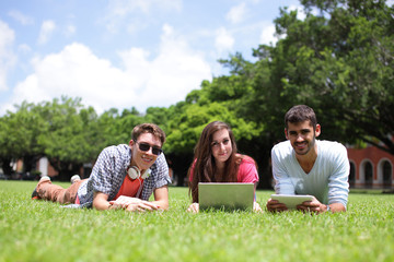 Happy College students using computer