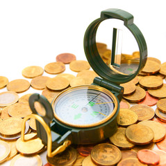 Compasses and gold coins.