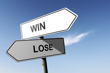 Fototapeta premium Win and Lose directions. Opposite traffic sign.
