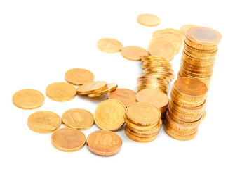 Gold coins. On a white background.
