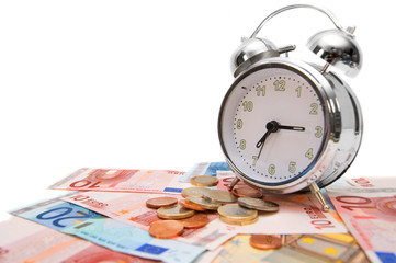 Alarm clock for euro. On a white background.