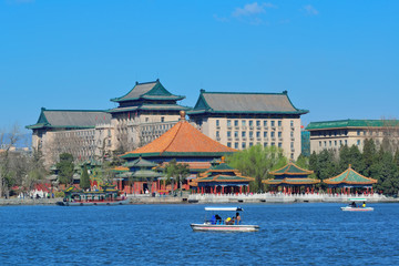 Fototapeta na wymiar Beihai park panorama with historical architecture in Beijing