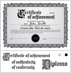 Black and white certificate. Template. Horizontal