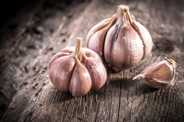 garlic bulb on rustic wooden background