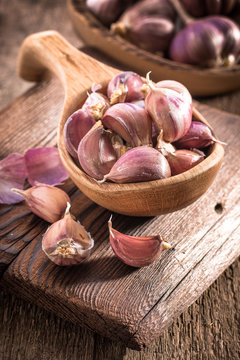 garlic bulb on rustic wooden background