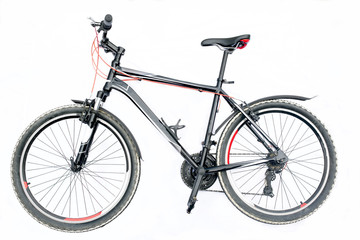 Fototapeta na wymiar Black mountain bike isolated on a white background