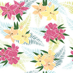 Seamless pattern with decorative lilies