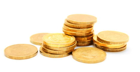 Gold coins. On a white background.