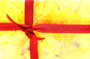 Soap with a ribbon.