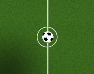 soccer field center and ball top view background