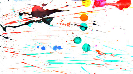 Multi-coloured splashes. On a white background.