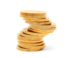 Gold coins. On a white background .