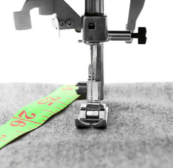 Sewing machine and measuring roulette.