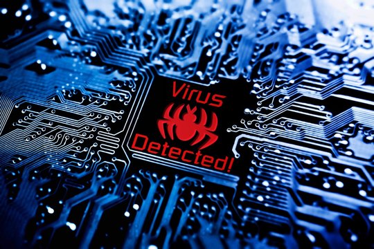 computer virus sign on circuit board