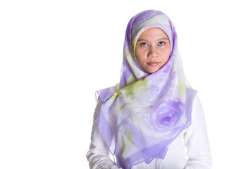 Muslim female professional portraiture with a light purple hijab