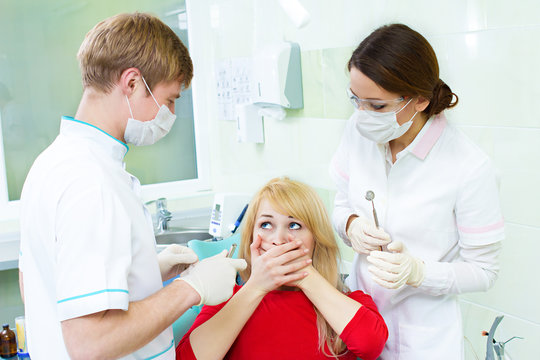 Scared patient in dentist office