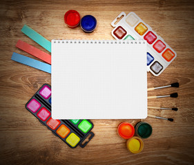 Notebook and school tools.