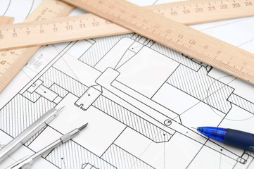 drawing, rulers, compasses and pencil.