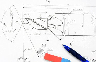 Pencil, eraser on drawing.