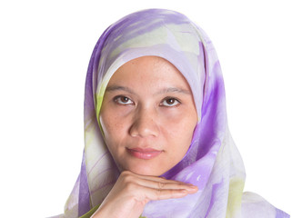 Muslim female professional portraiture with a light purple hijab