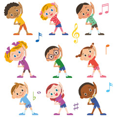 子供達がラジオ体操をする